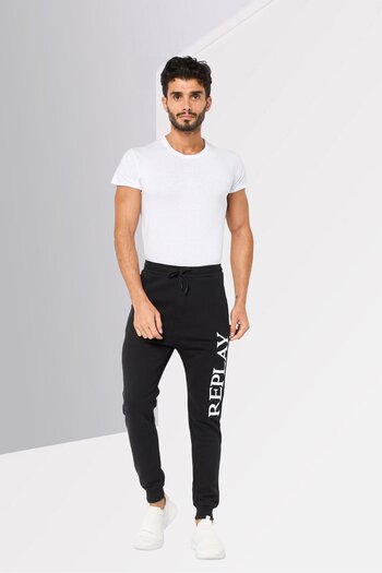 Replay Men Regular Fit Brand Logo Sweatpants, Black