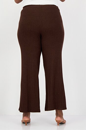 Koton Women Regular Fit Ribbed Palazzo Pants, Brown