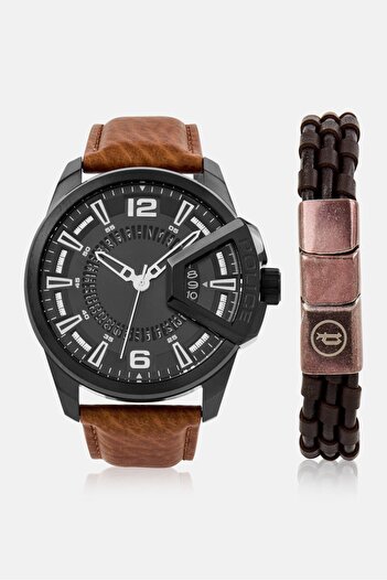 Police Men PEWJB0005602 Leather Analog Watch 48 mm With Bracelet, Brown