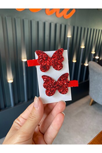 Little Sparkle Co. Red Glitter Butterfly Buckle Set of 2