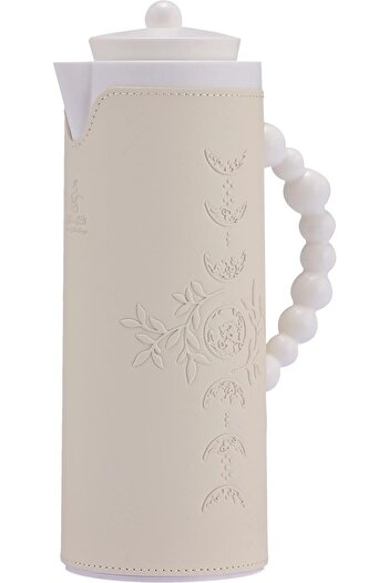rexa Royal 7T thermos, 1 liter, leather covered, moon pattern, glass inner case, white