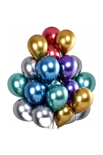Flippy Set 50 Baloane din Latex Chrome, Flippy, Model Party, 23 cm, Multicolor, 2.2 g