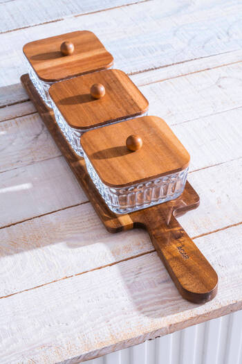 ACAR Gemmy Set of 3 Acacia Tray Presenters