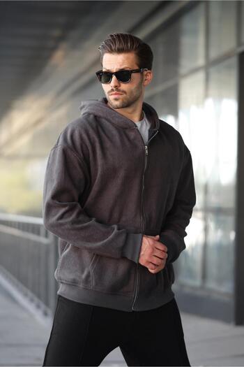Madmext Smoked Hooded Men's Fleece Cardigan E7168