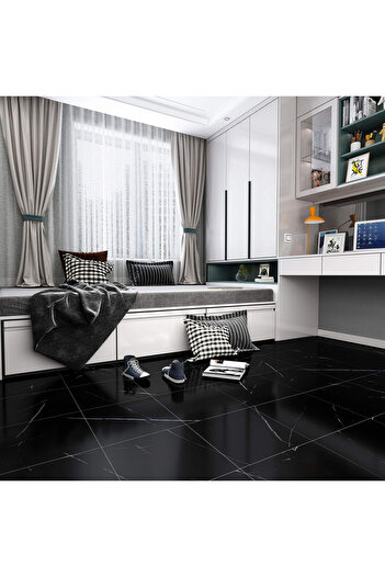 VEELIKE Set de 4 autocolante pentru podea/perete, vinil, negru, 30 x 30 cm