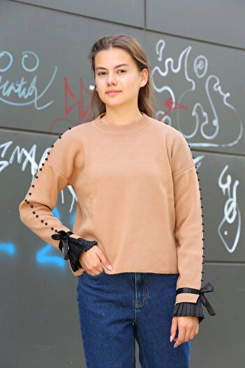 Silahlı Tower Beaded Detailed Sweater Mink