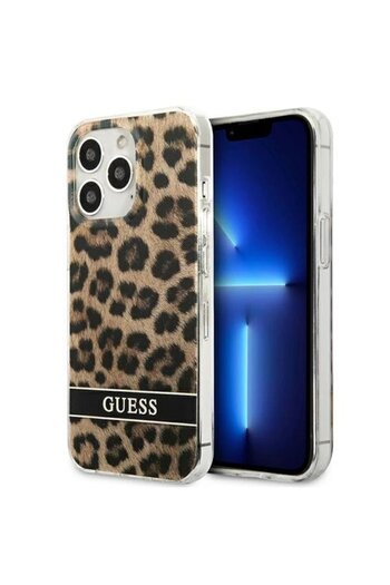 Guess GUHCP13LHSLEOW Case Compatible with iPhone 13 Pro, Leopard, Brown