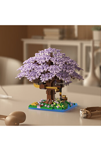 Choice1 Small purple Pink cherry tree house building micro-particle building block classic model girl series