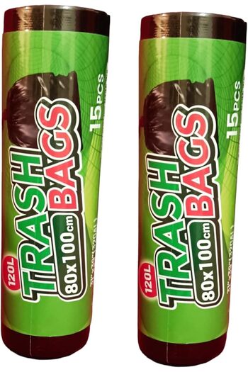 Alsaqer Garbage Bags 2 Pack Roll 120 Litre Large, 30 Bags 80 cm Length x 100 cm Height, Black (Compo