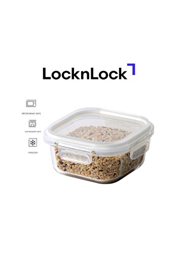 locknlock Tempered Glass Square 520ml – Airtight Food Container with 4-Side Locking Lid