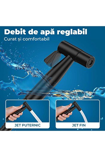 Elindor Set de duș pentru igienă intimă, baterie bideu WC din oțel inoxidabil, baterie cu 4 componente, negru