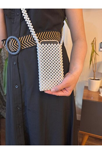 Dilek Yıldırım Pearl Embroidered Phone Case Custom Design with Shoulder Strap