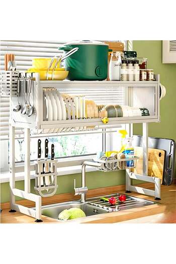 Taimi 3-Tier Over the Sink Dish Drying Rack 75 cm with Cover White