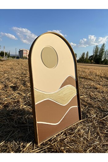 CIGILWOOD MOUNTAIN MOON BROWN GREEN AHŞAP BOHEM TABLO DAĞLI VE AYLI YEŞİL KAHVERENGİ BOHEM TABLO