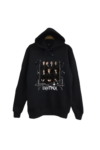 fame-stoned Enhypen – Μουσική ομάδα K-Pop με στάμπα Unisex 100% βαμβακερό μαύρο φούτερ με κουκούλα