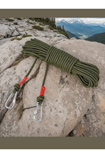 kamp dükkanı 10 Metre 6mm Renkli Iskota Halat Karabinalı Çadır Branda Tente Yük Bağlama Gerdirme İpi (HAKİ)