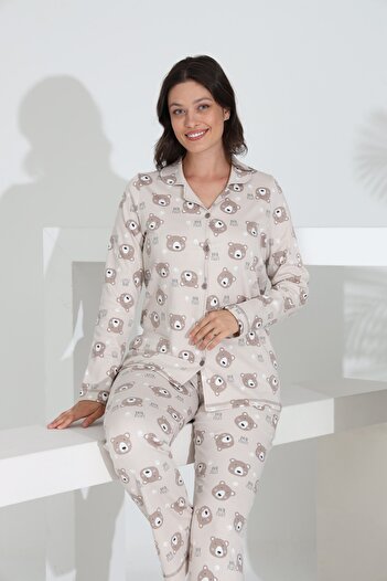 Etoile 100% Cotton Long Sleeve Front Buttoned Women's Pajama Set 98241