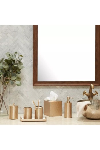 Home Centre Golden Leaf Square Tissue Box Cover