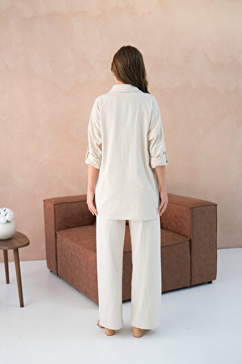 MVStore Embroidered Flam Linen Shirt and Pants Set