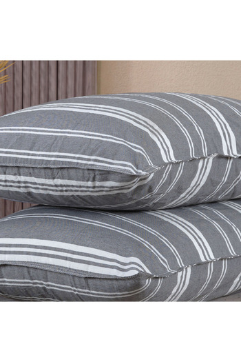 Lief Home Cotton Yarn Dyed Washable Pillowcase with Cover |   Set of 2 |   50X70Cm |   Double Needle Detail
