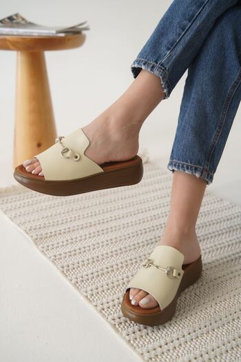 AuroraStore Nelly Beige Genuine Leather Slippers