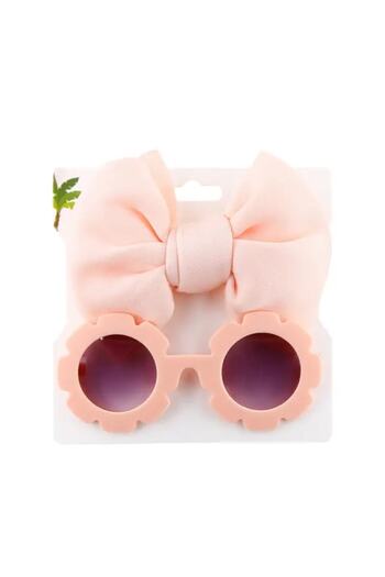 OEM Set 2 pieces sunglasses for kids with bow, light pink