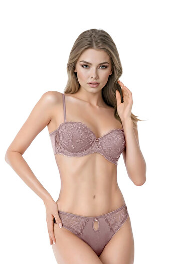 Le Jardin Brode Covered Silicone Push up Supported Bra Set Daine Lj5105