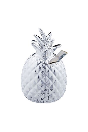 Relaxdays Ceramic piggy bank, pineapple pattern, silver, Relaxdays, 16x9 cm