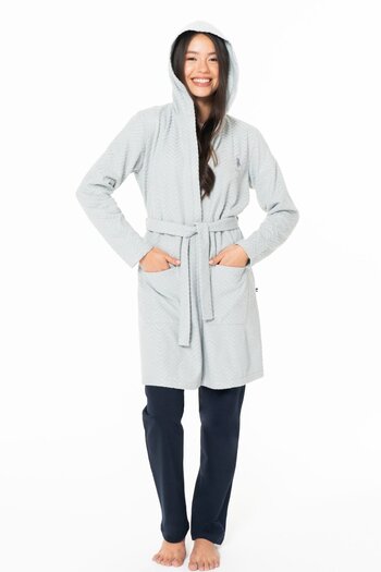 U.S. Polo Assn. U.S. Polo Assn. 20127 Women's Thin Fleece Long Sleeve Hooded Dressing Gown-Grey
