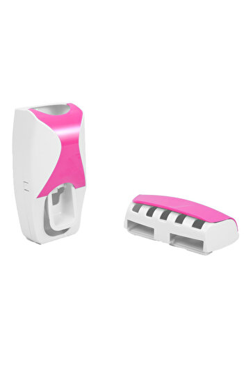 zola Toothpaste dispenser, Zola®, with holder for 5 toothbrushes, Zola®, 15 x 7.5 cm, white and pink