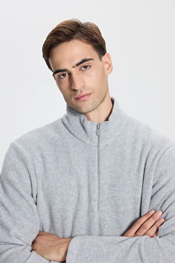 AC&Co / Altınyıldız Classics Antipilling Bato-Kragen kältebeständiger Herren Sweatshirt Standard Fit Fleece