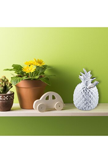 Relaxdays Ceramic piggy bank, pineapple pattern, silver, Relaxdays, 16x9 cm