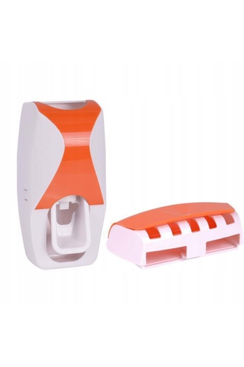 zola Toothpaste dispenser, Zola®, with holder for 5 toothbrushes, Zola®, 15 x 7.5 cm, white and orange