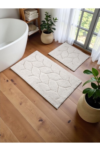Hülya Home Lunaa Cotton Bath Mat Set (60X100)(50X60)White+
