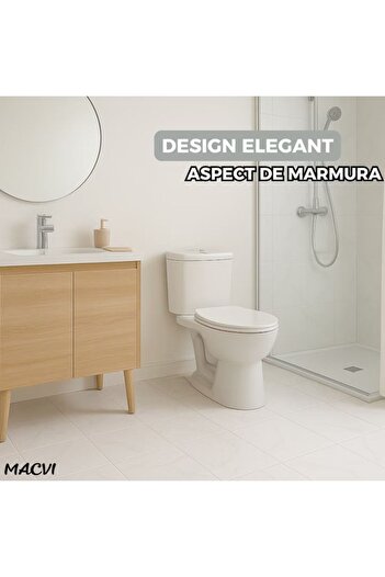 MACVI Set 24 placi autoadezive Macvi® pentru podea, alb cu dungi gri fine, PVC, 45,7 x 45,7 cm, 5mp