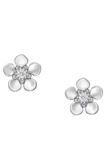 Fixxia 925 silver earrings, with push-back closure and cubic zirconia, Flowers model - 1.1g