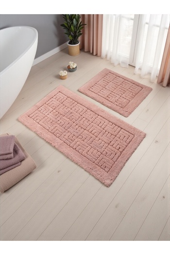 Hülya Home Nyraa Cotton Bath Mat Set (60X100)(50X60)Pink+