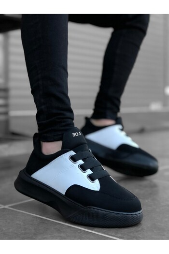 BOA BA0160 Banded Men's High Sole Black White Black Sole Sports Shoes