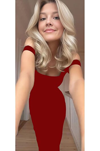 by sedat design Kadın Kırmızı Yarasa Kol Madonna Abiye Elbise
