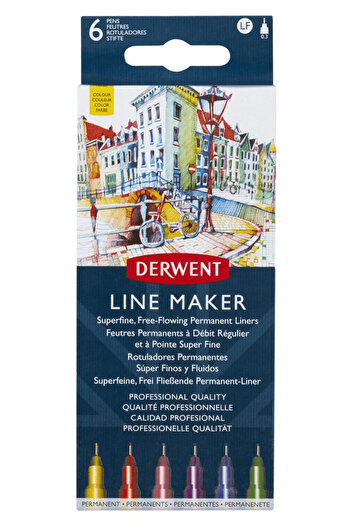 Derwent Set de 6 linere profesionale negre cu vârf fin de 0,3 mm