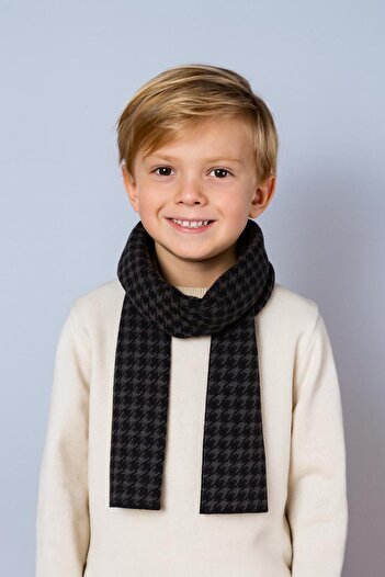 Sebir Moda Houndstooth Patterned Double-Sided Children's Scarf (Age 5-10, 30X140Cm)