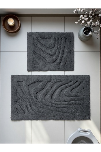 Hülya Home Astraa Cotton Bath Mat Set (60X100)(50X60Black+
