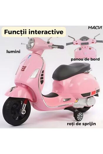 MACVI Macvi scooter 3-8 years, Vespa design, with 2 x 6V, lights, audio system up to 6 km/h, Pink