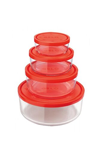 Bormioli Rocco Set of 4 glass casseroles with red lid BORMIOLI GELO