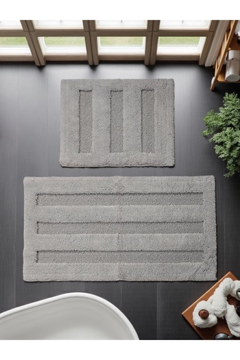 Hülya Home Selenee Cotton Bath Mat Set (60X100)(50X60)Gray+