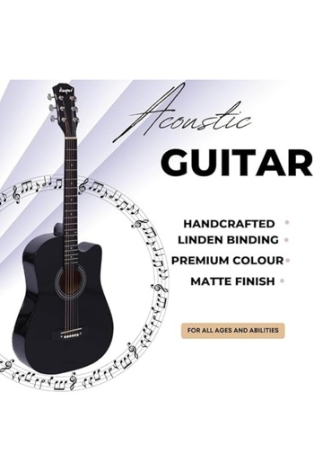 MegArya 38" Black Acoustic Guitar Starter Kit (Combo Offer)