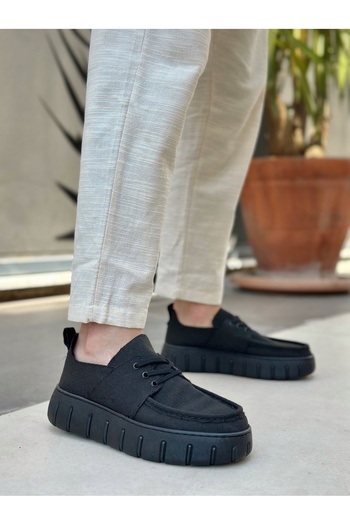 BOA Ba0676 Boa Black Linen High Sole Men's Summer Shoes
