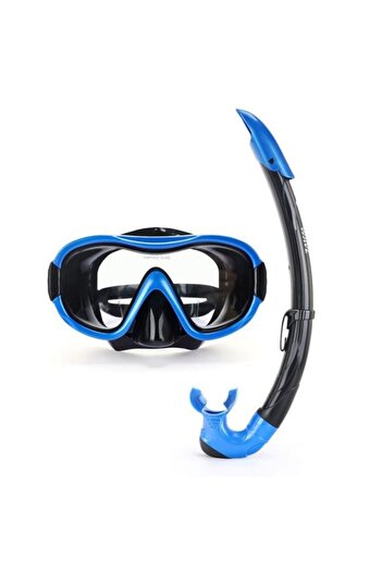 OEM Set mască și tub de respirat pentru snorkeling și scufundări, sticlă securizată, etanșă, confort sporit, albastru-