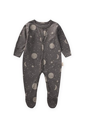 Cigit Patterned Jumpsuit with Footed Gloves 0-9 Months Gray