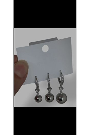 Aylish Bijuteri Silver Color 3-Piece Bulk Pendant Hoop Earring Set